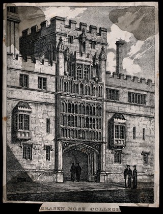 Brasenose College, Oxford: gateway. Lithograph.