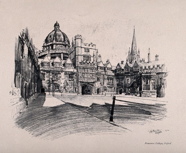 Brasenose College, Oxford: quadrangle. Process print after V.H. Bailey, 1902.
