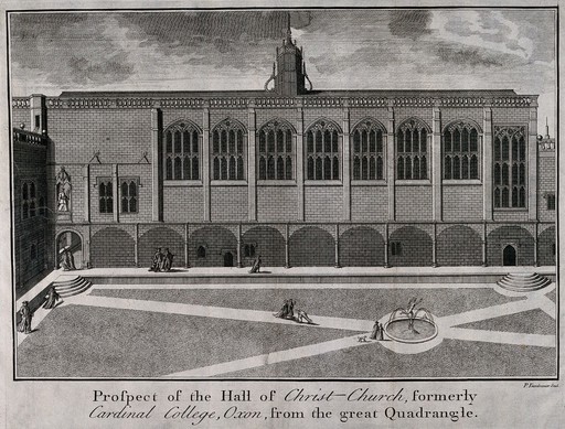 Christ Church, Oxford: quadrangle. Line engraving by P. Fourdrinier.
