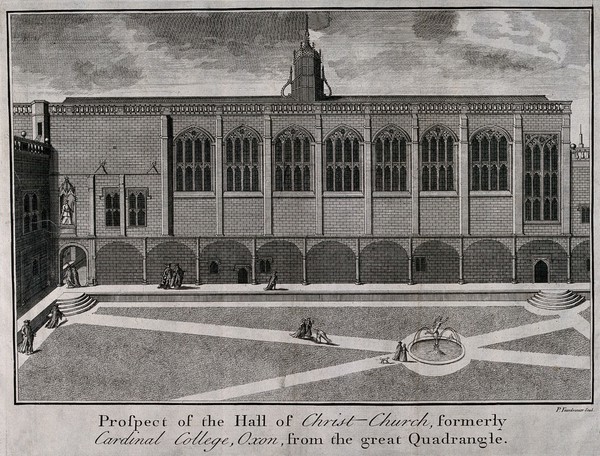 Christ Church, Oxford: quadrangle. Line engraving by P. Fourdrinier.