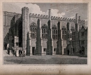 view Christ Church, Oxford: the library. Line engraving by J. Skelton, 1817, after Archdeacon Gooch.
