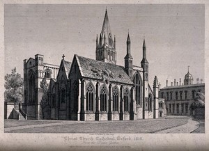 view Christ Church, Oxford: cathedral. Etching by J. Coney, 1817.