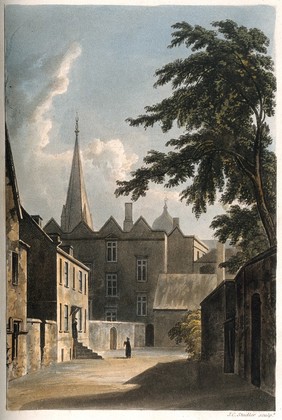 Hertford College, Oxford. Coloured aquatint by J.C. Stadler.