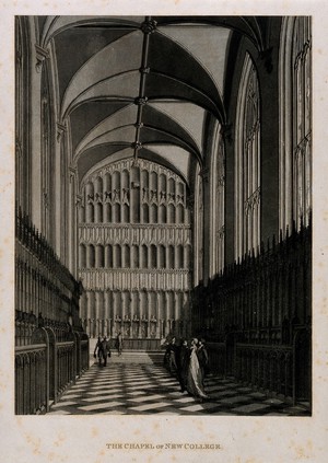 view New College, Oxford: chapel. Aquatint.