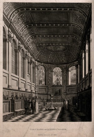 view Queen's College, Oxford: interior of chapel. Aquatint.