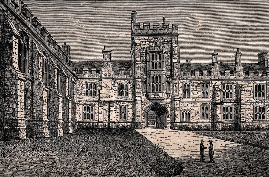Queen's College, Oxford: quadrangle. Wood engraving.