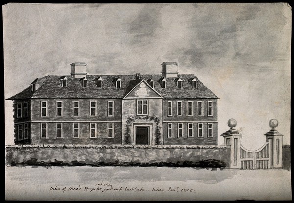 Stone's Hospital, Oxford: panoramic view. Watercolour drawing, 1805?.