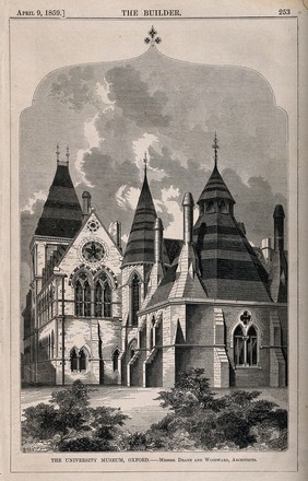 Oxford: the University Museum. Wood engraving by W.E. Hodgkin, 1859, after B. Sly after Deane and Woodward.