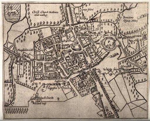 City of Oxford: plan of the city with important buildings either named or marked. Line engraving.