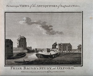 view Friar Bacon's Study, Oxford: including the river. Line engraving by G. Hawkins.