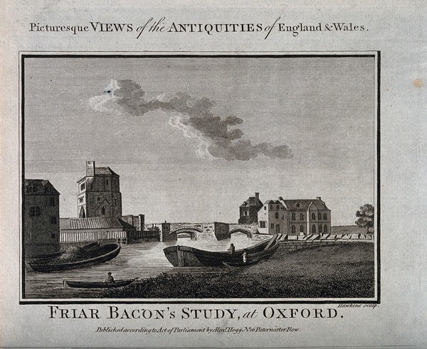 Friar Bacon's Study, Oxford: including the river. Line engraving by G. Hawkins.