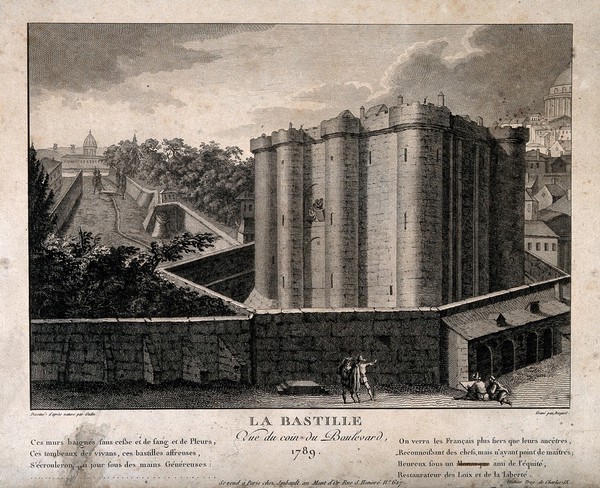 The Bastille, Paris. Line engraving by J.F. Borgnet after J.M. Gudin (?).
