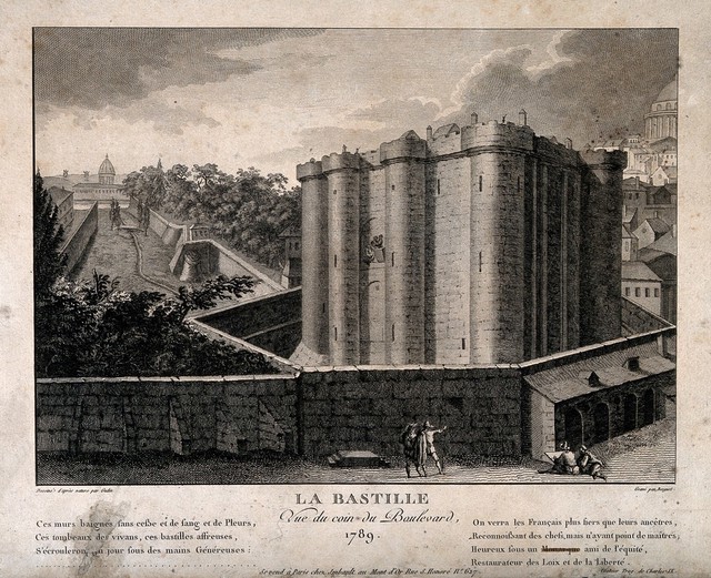 The Bastille, Paris. Line engraving by J.F. Borgnet after J.F. Gudin (?).