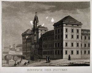 view Hôpital des Pauvres, Paris. Aquatint.