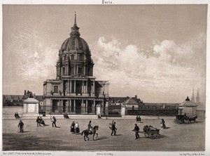 view Hôtel des Invalides, Paris. Tinted lithograph by Aubrun after himself.