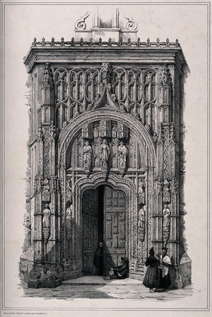view Foundlings' home, Cordoba: the entrance doorway. Lithograph by L.A. Asselineau after himself.