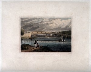 view Fair Mount Water Works, Philadelphia: with Upper Ferry Bridge. Coloured engraving by Ferrer Sears & Co., 1830, C. Burton.