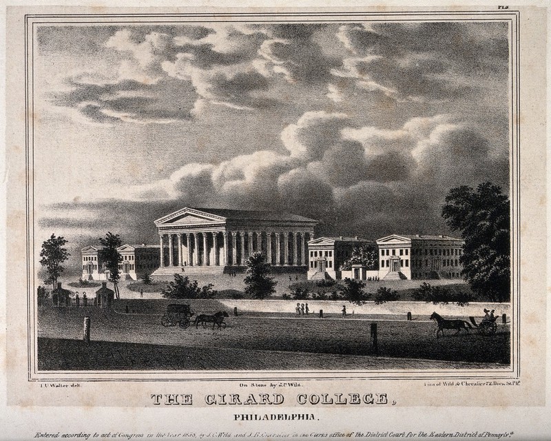 Girard College Philadelphia Lithograph by J C Wild 1838 after T U