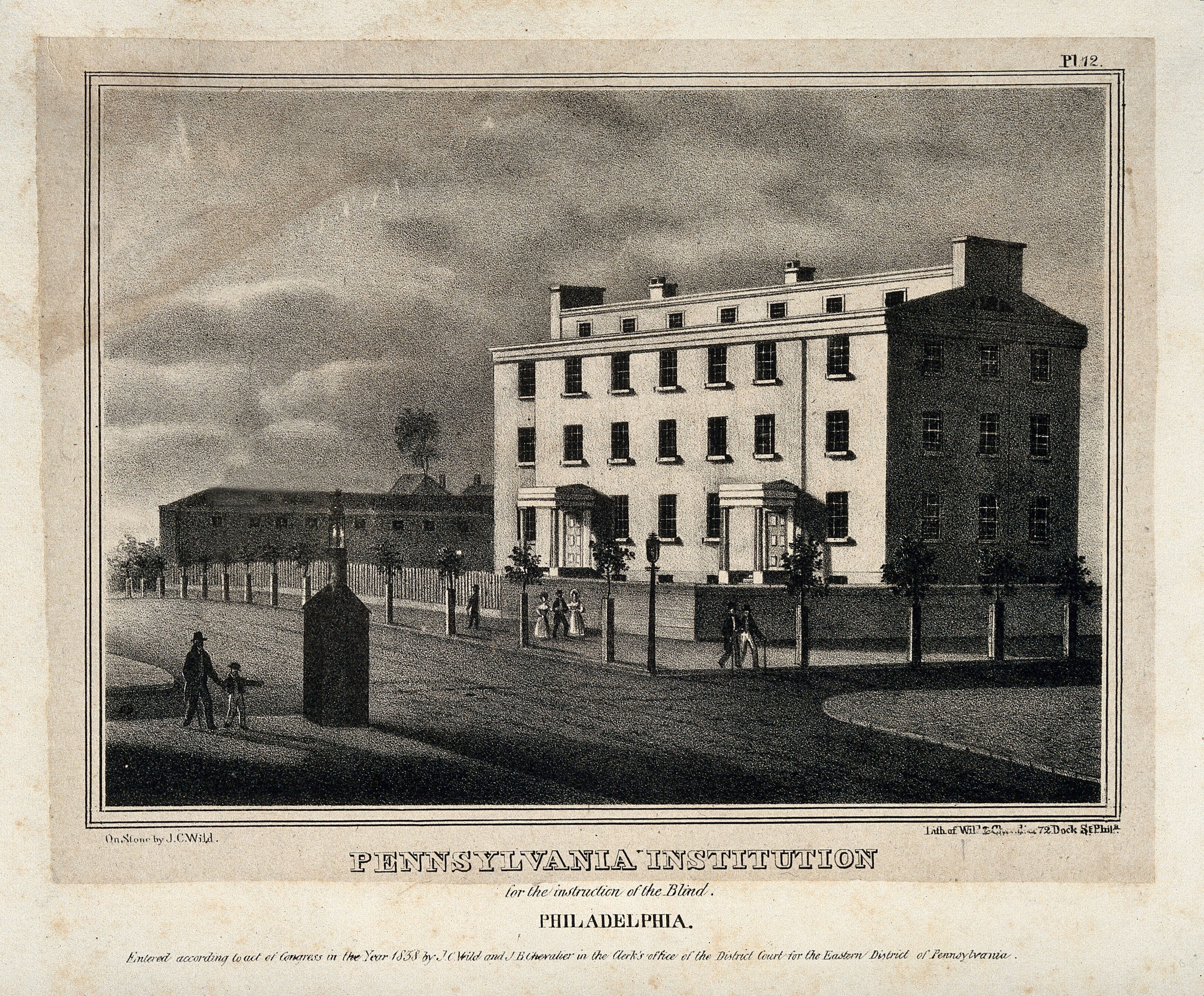 Institution for the Blind, Philadelphia. Lithograph by J.C. Wild. |  Wellcome Collection