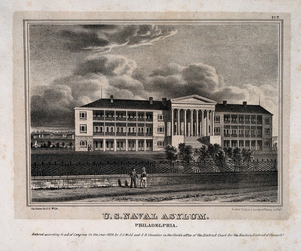 U.S. Naval Asylum, Philadelphia. Lithograph by J.C. Wild.