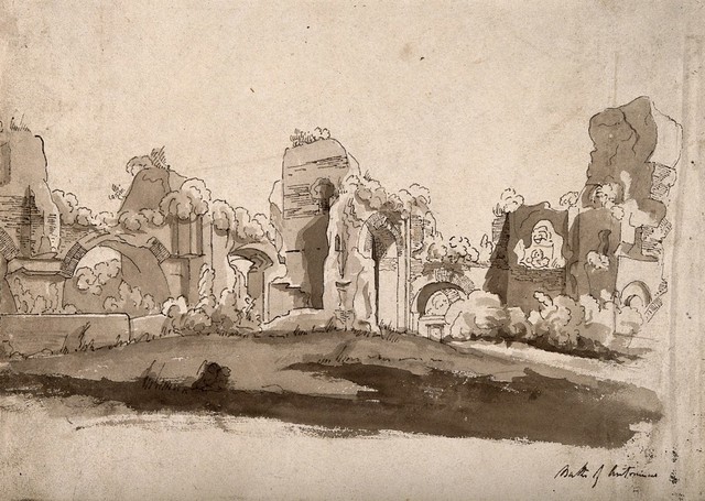 The baths of Caracalla, Rome. Pen and ink drawing. | Wellcome Collection