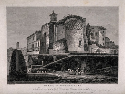 Temple of Venus and Rome, Rome. Engraving by G. Cottafavi.