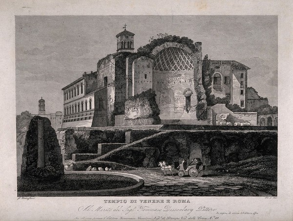 Temple of Venus and Rome, Rome. Engraving by G. Cottafavi.