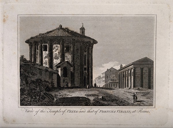 Temple of Vesta or Fortuna Virilis, Rome. Engraving.