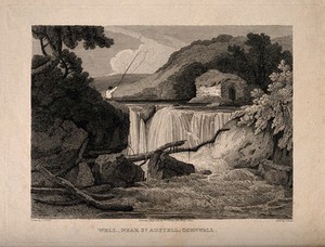 view Well, St. Austell, Cornwall. Etching by J. Rowe, 1810, after S. Prout.