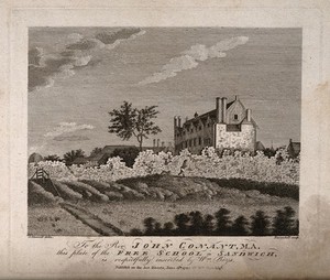 view The Free School, Sandwich, Kent. Etching by Ravenhill, 1787, after G. Maxwell.