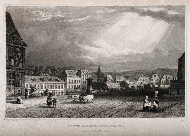 Baths Langen, Schwalbach, Wetzlar, Germany. Etching by T. Jones after W. Tombleson.