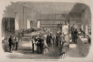 view Scutari Barracks, Turkey: Soyer's hospital kitchen. Wood engraving.