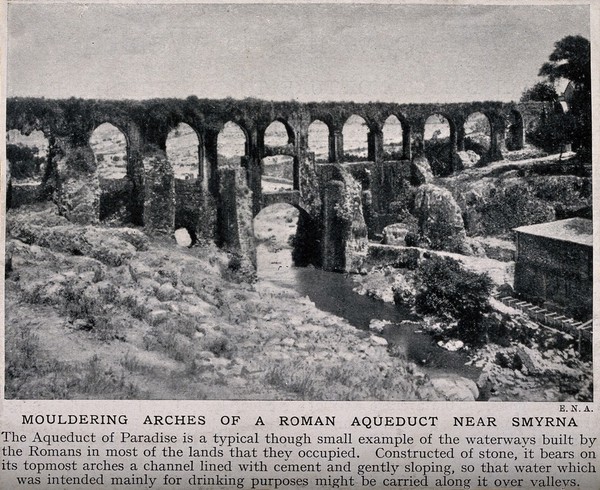 Smyrna, Turkey: remains of the Roman aqueduct. Process print by E.N.A.
