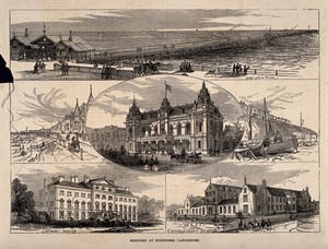 view Southport, Lancashire: sheet of sketches showing various sights. Wood engraving, 1872.