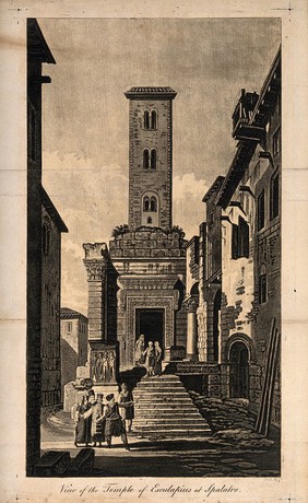 Temple of Aesculapius, Spalato [Split]. Aquatint by Hall.