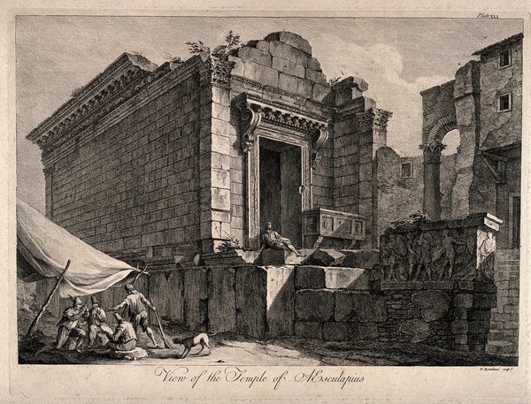 Temple of Aesculapius, Spalato (Split). Engraving by F. Bartolozzi.