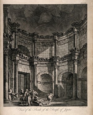 view Temple of Jupiter, Spalato [Split]: interior. Engraving by D. Cunego.