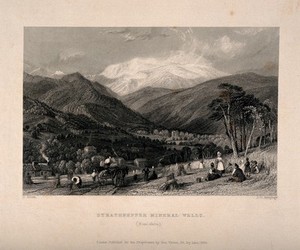 view Strathpeffer Mineral Wells, Ross and Cromarty, Scotland. Engraving by J.C. Armytage, 1836, after T. Allom.