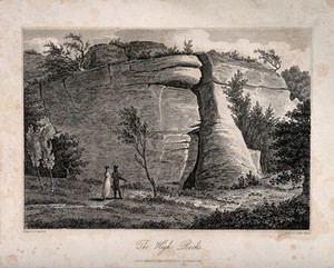 view High Rocks, Tunbridge Wells, Kent. Etching by Letitia Byrne, 1809, after P. Amsinck.