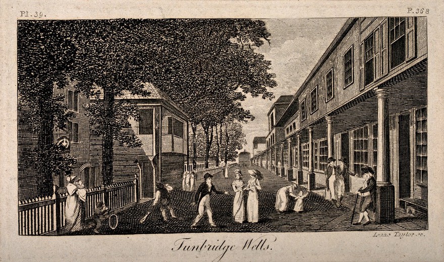 Tunbridge Wells, Kent: view of the parade. Engraving by I. Taylor.