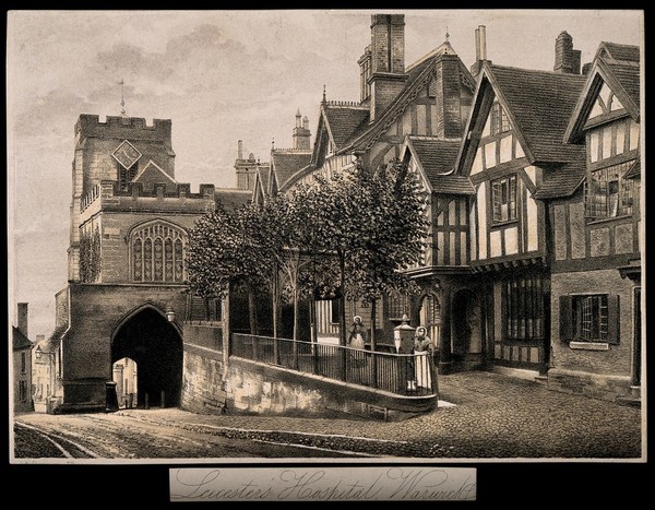 Leicester's Hospital, Warwick. Tinted lithograph.