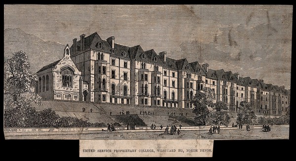 United Service Proprietary College, Westward Ho, Devon. Wood engraving.