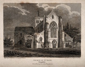 view Church of St. Cross, Winchester, Hampshire. Engraving by W. Woolnoth, 1804, after G. Shepherd.