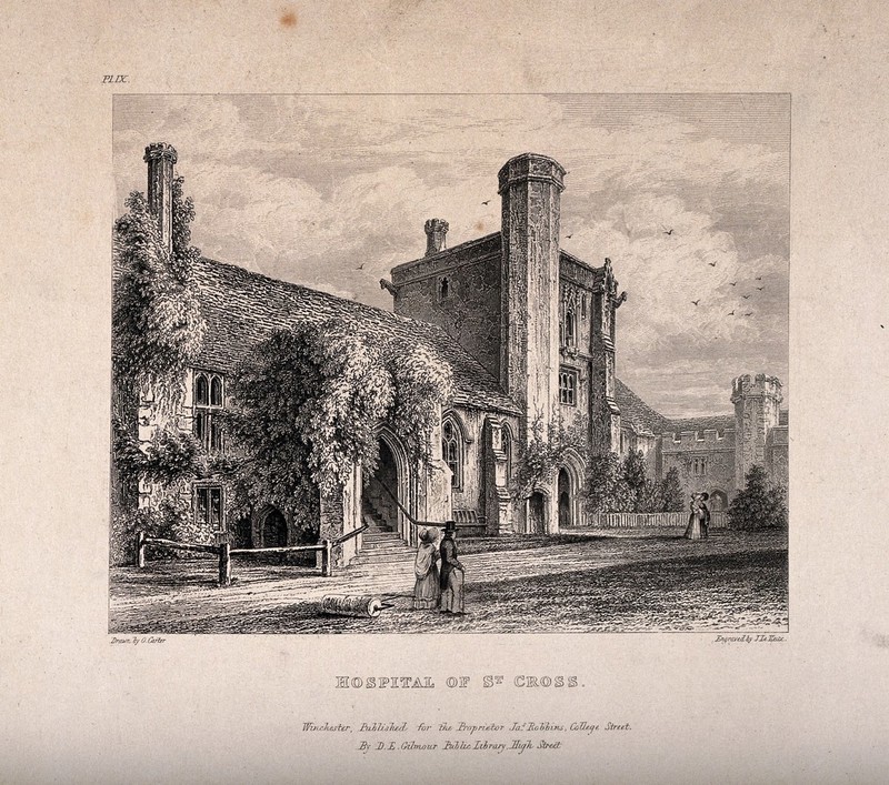 Hospital of St. Cross, Winchester, Hampshire. Etching by J. Le Keux after O. Carter., by Owen Browne Carter