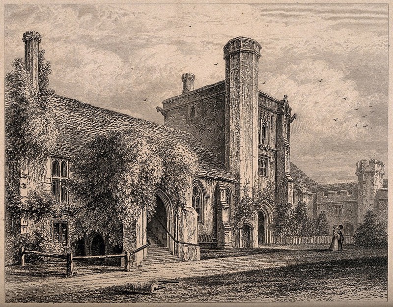 Hospital of St. Cross, Winchester, Hampshire. Etching by J. Le Keux after O. Carter., by Owen Browne Carter
