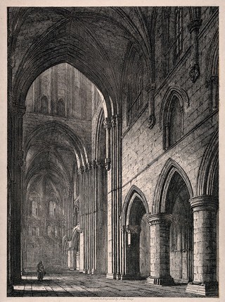 Hospital of St. Cross, Winchester, Hampshire: the arches. Etching by J. Coney.