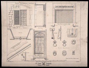 view Hospital of St. Cross, Winchester, Hampshire: architectural details. Transfer lithograph by J.R. Jobbins, 1857, after F.T. Dollman.