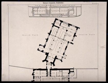 Hospital of St. John the Baptist, Winchester, Hampshire: floor plan for the church and chapel. Transfer lithograph.