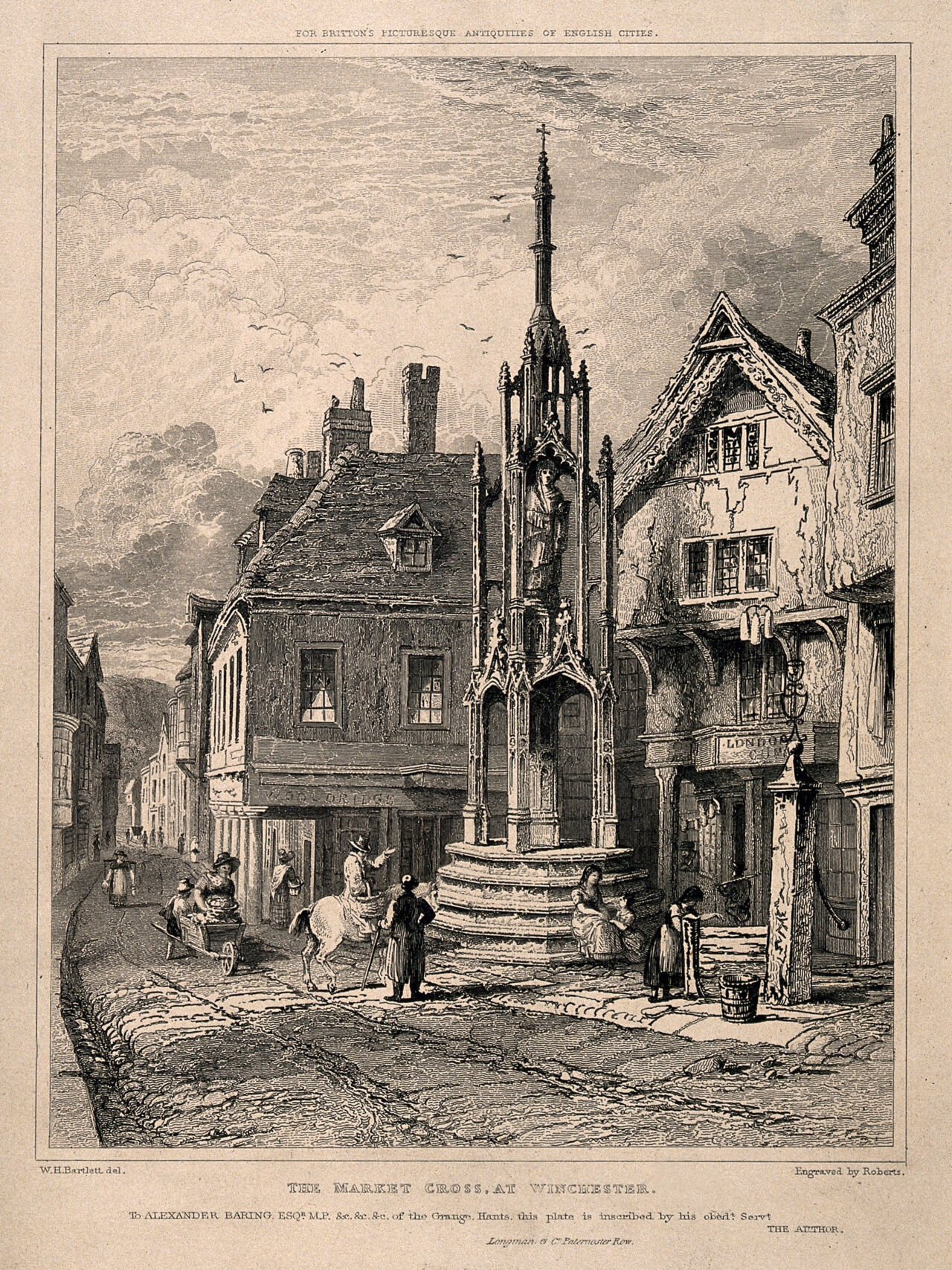 Market Cross, Winchester, Hampshire. Steel engraving by Roberts after W.H. Bartlett., by William Henry Bartlett