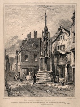 Market Cross, Winchester, Hampshire. Steel engraving by Roberts after W.H. Bartlett.